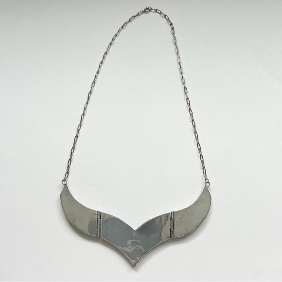 Vintage Signed Zuni Turquoise Mother Pearl Coral Inlay Sterling Silver Necklace - Picture 13 of 15